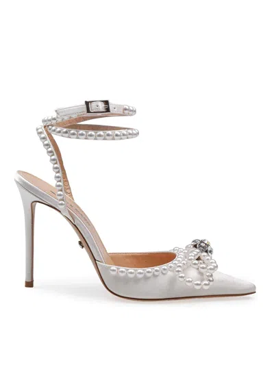 Mach&mach Double Satin Decollete With Bow With Pearls In Blanco