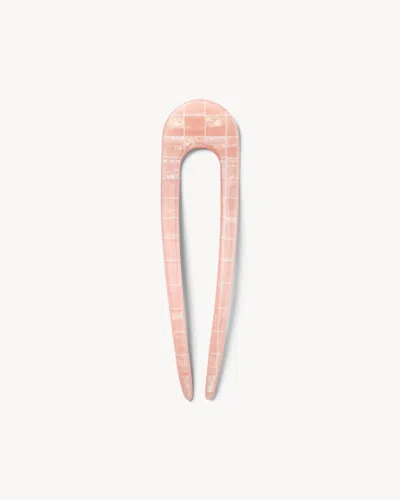 Machete French Hair Pin In Apricot Shell Checker In Pink
