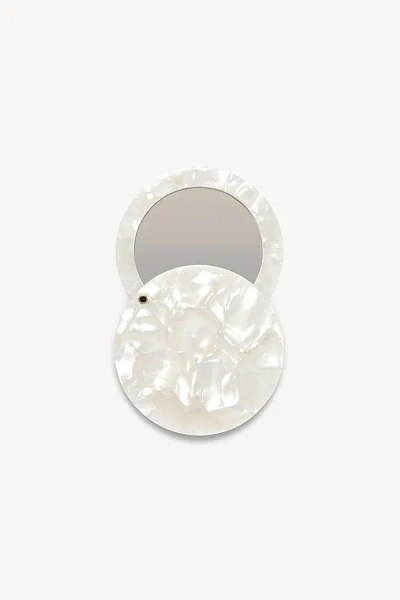 Machete Italian Acetate Circle Compact Mirror In White Shell At Urban Outfitters