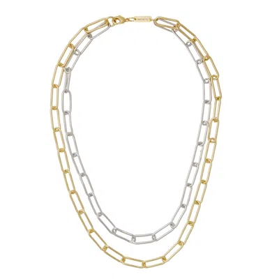Machete Paperclip Chain Layered Necklace In Mixed Metals In Gold