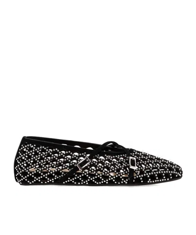Machmach Crystal-embellished Lattice Ballet Flats In Black