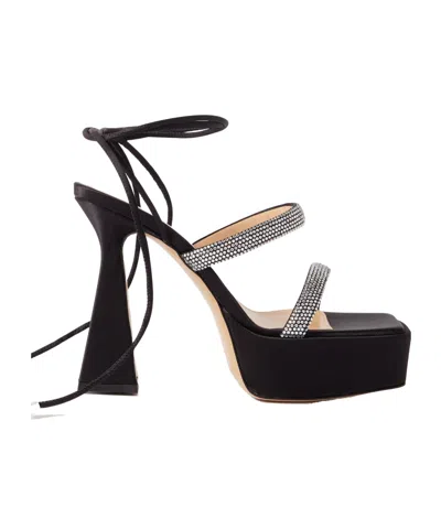 Machmach Crystal-embellished Satin Platform Sandals In Black