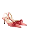Machmach Double Bow Gingham Slingback Pumps In Red