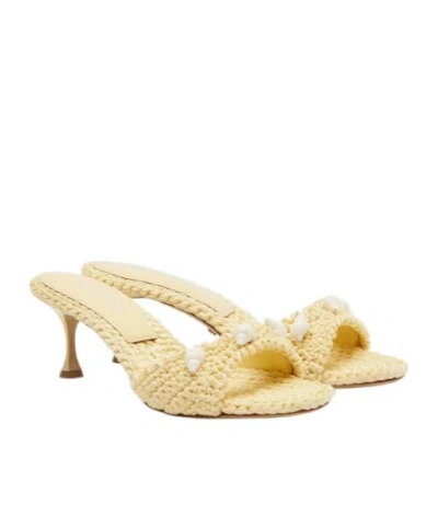 Machmach Embellished Crochet Mules In Yellow