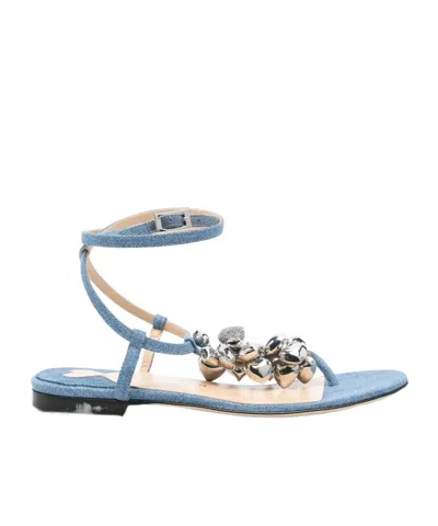 Machmach Heart-charm Flat Sandals In Blue
