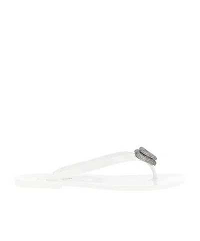 Machmach Mach  Mach Double Heart Embellished Flip Flops In White