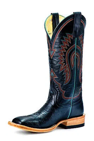 Pre-owned Macie Bean Womens 13in Black Smooth Ostrich Cowboy Boots
