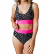 Mack & Mal Bikini Top And Bottom Set In Leopard And Neon Pink In Black