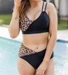 Mack & Mal Capture The Coast Swim Top In Black & Natural Leopard In Multi
