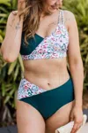 MACK & MAL NEAR TO PARADISE SWIM BOTTOMS IN TEAL & IVORY FLORAL