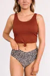 Mack & Mal Ribbed Front Knot Swimsuit Tankini In Rust In Multi