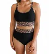 Mack & Mal Ribbed Two-piece Swimsuit Set In Black & Leopard In Black