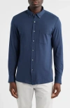 Mack Weldon Silver Cotton Blend Piqué Button-down Shirt In Blue