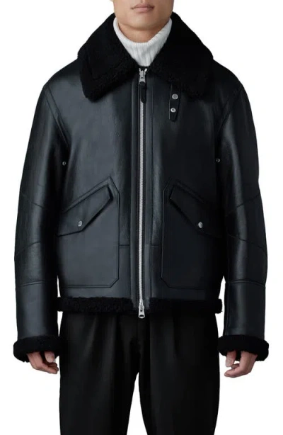 Mackage Atlas Genuine Shearling Lined Leather Bomber Jacket In Black