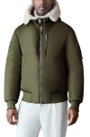 Mackage August Shearling Trim Down Bomber Jacket In Green