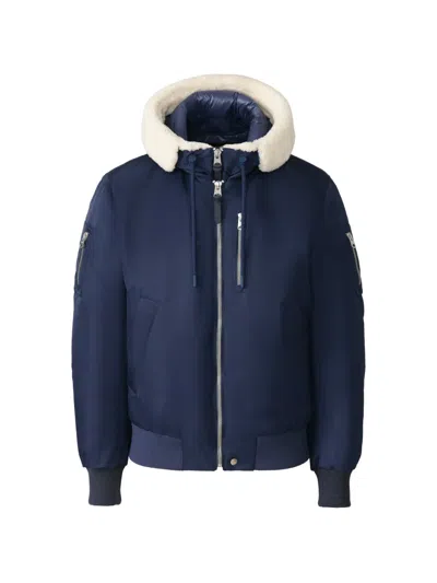 Mackage August-z Shearling-trim Jacket In Blue