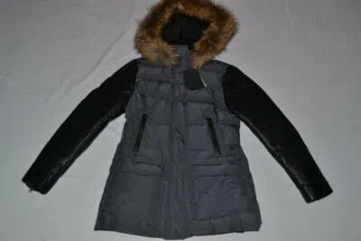 Pre-owned Mackage Authentic  Women Orla Charcoal Leather Sleeves Down Coat Fur All Sizes