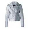 Mackage Baya Leather Biker Jacket In Silver