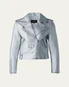 Mackage Baya Leather Biker Jacket In Silver