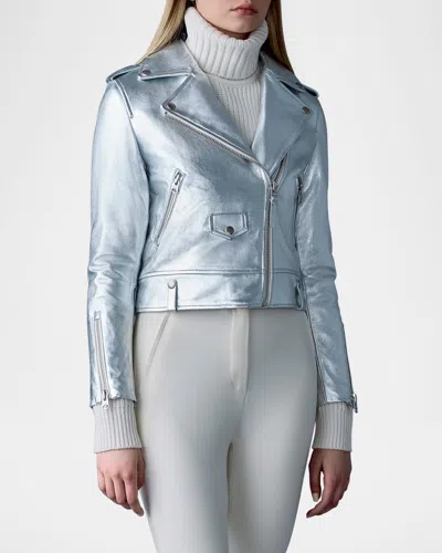 Mackage Baya Leather Biker Jacket In Silver