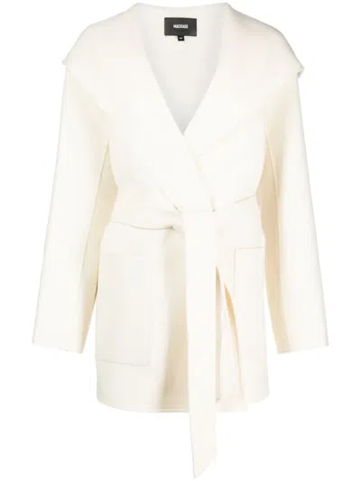 Mackage Belted Hooded Wool Jacket In White