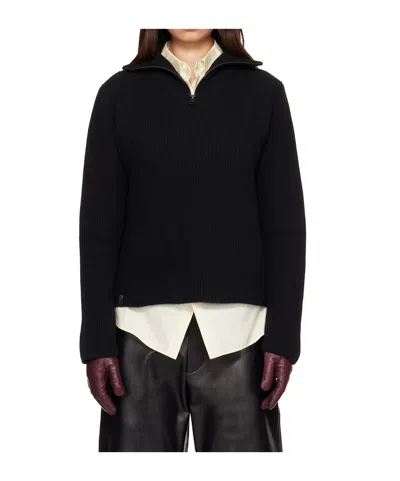 MACKAGE BLACK GLADYS KNIT HALF-ZIP PULLOVER SWEATER
