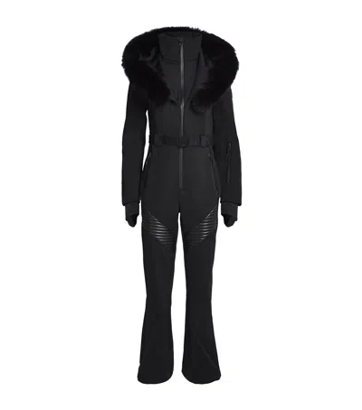 Mackage Bonded Fleece Fox Fur-trim Elle-zr Ski Suit In Black