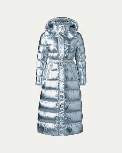 Mackage Calina Long Metallic Down Jacket With Hood In Silver