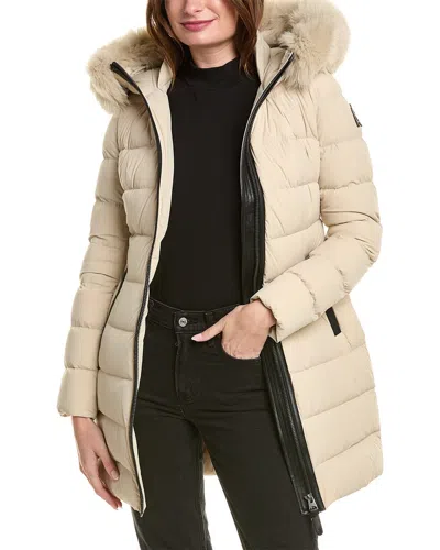 Mackage Calla Leather-trim Down Coat In Brown