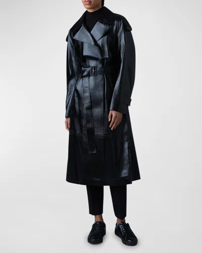 Mackage Carmela Belted Lambskin Leather Trench Coat In Black