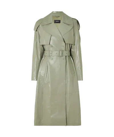 Mackage Carmela Double-breasted Belted Leather Trench Coat In Green