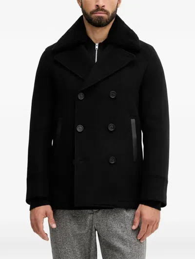 Mackage Cole Shearling-collar Double-breasted Coat In Black