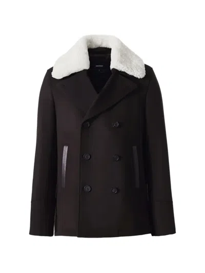 Mackage Cole Shearling-collar Double-breasted Coat In Brown