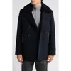 Mackage Cole Wool Peacoat With Genuine Shearling Collar In Navy