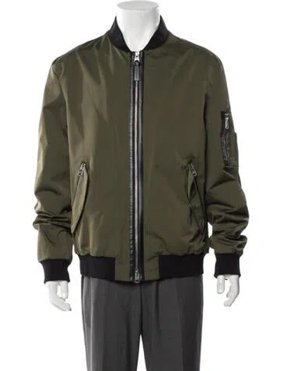 Pre-owned Mackage Colorblock Pattern Bomber Jacket In Green