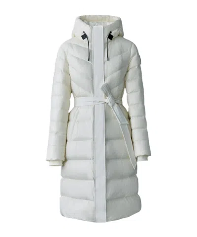 Mackage Coralia Down Coat With Hood And Sash Belt In White