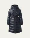 Mackage Coralia Lustrous Light Down Coat With Sash Belt In Carbon