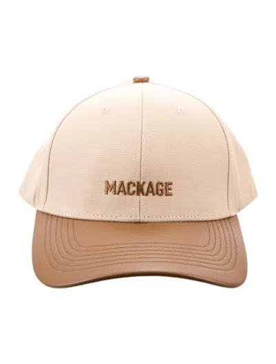 Pre-owned Mackage Cotton Leather Trim Baseball Cap W/tags In Brown/neutrals