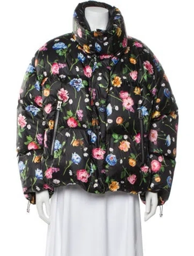 Pre-owned Mackage Down Floral Print Down Jacket In Black