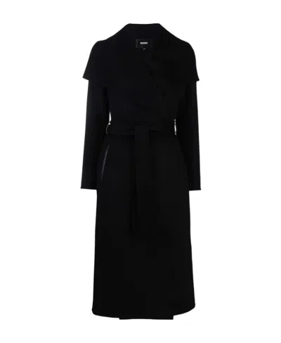 Mackage Draped Belted Wool Coat In Black