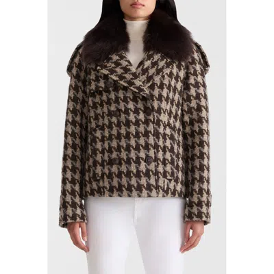 Mackage Edwina Wool Blend Coat With Genuine Shearling Collar In Brown
