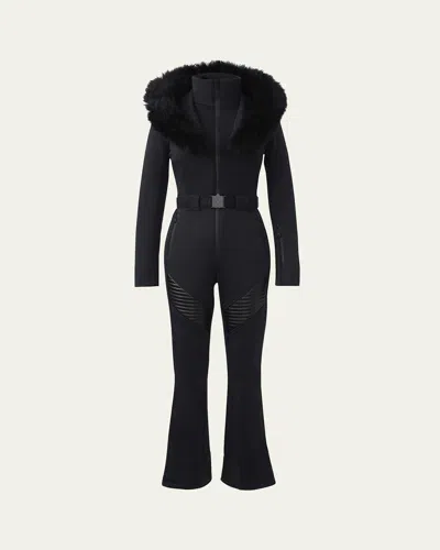 MACKAGE ELLE AGILE-360 SKI SUIT WITH REMOVABLE HOOD AND SHEARLING TRIM