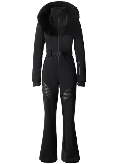 Mackage Elle Fur-trim Hood Bonded Fleece Shell Ski Suit In Black