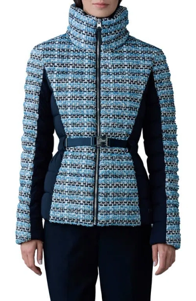 Mackage Evita Tweed & 750 Fill Power Quilted Down Short Jacket In Sky Blue Multi