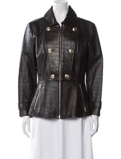 Pre-owned Mackage Faux Leather Animal Print Jacket In Black
