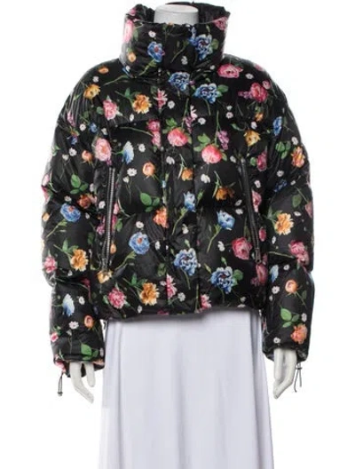 Pre-owned Mackage Floral Print Down Coat In Black