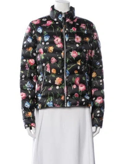 Pre-owned Mackage Floral Print Down Coat In Black