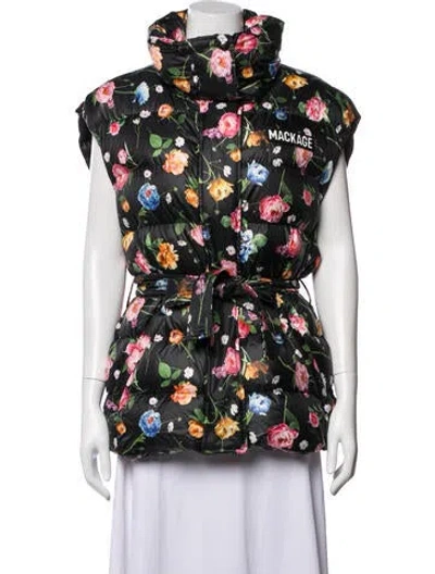 Pre-owned Mackage Floral Print Down Jacket In Black