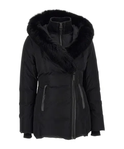 Mackage Fur-trimmed Hooded Short Zip Puffer Jacket In Black