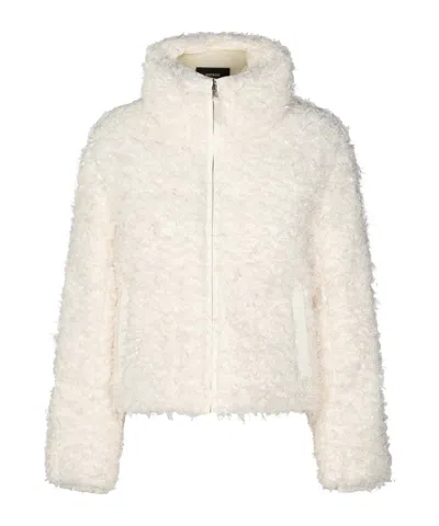 Mackage Fuzzy Stand Collar Zip Jacket In White